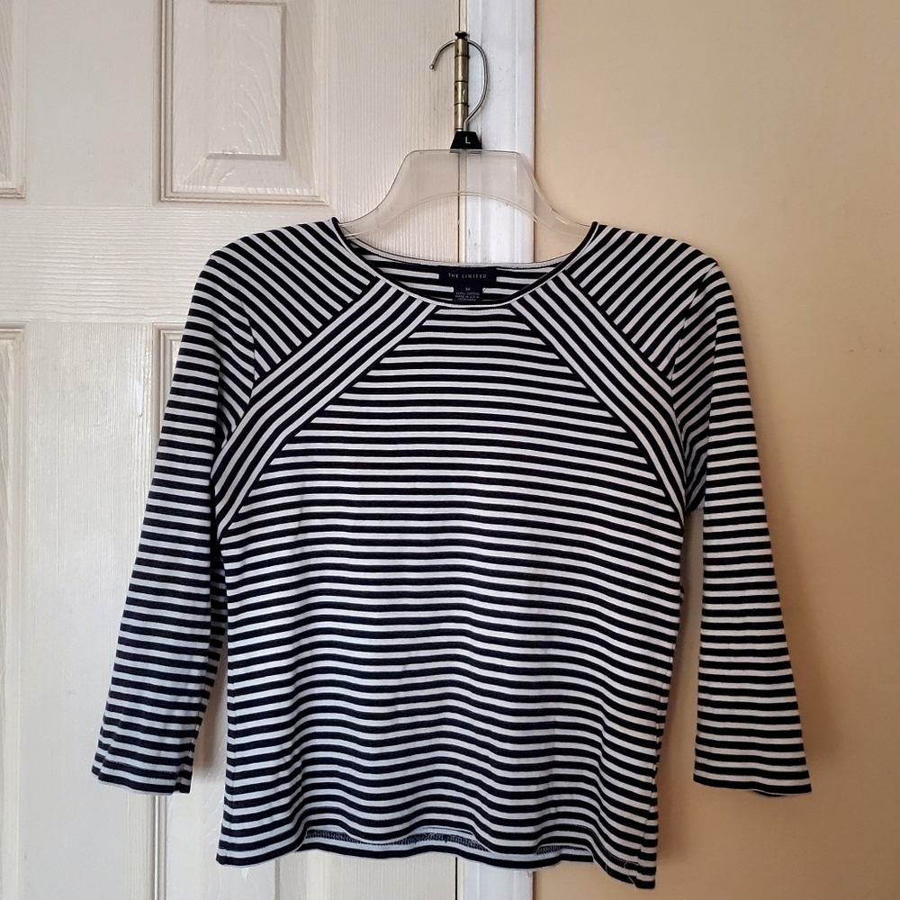 The Limited Black and White Striped Top / Half Sleeve